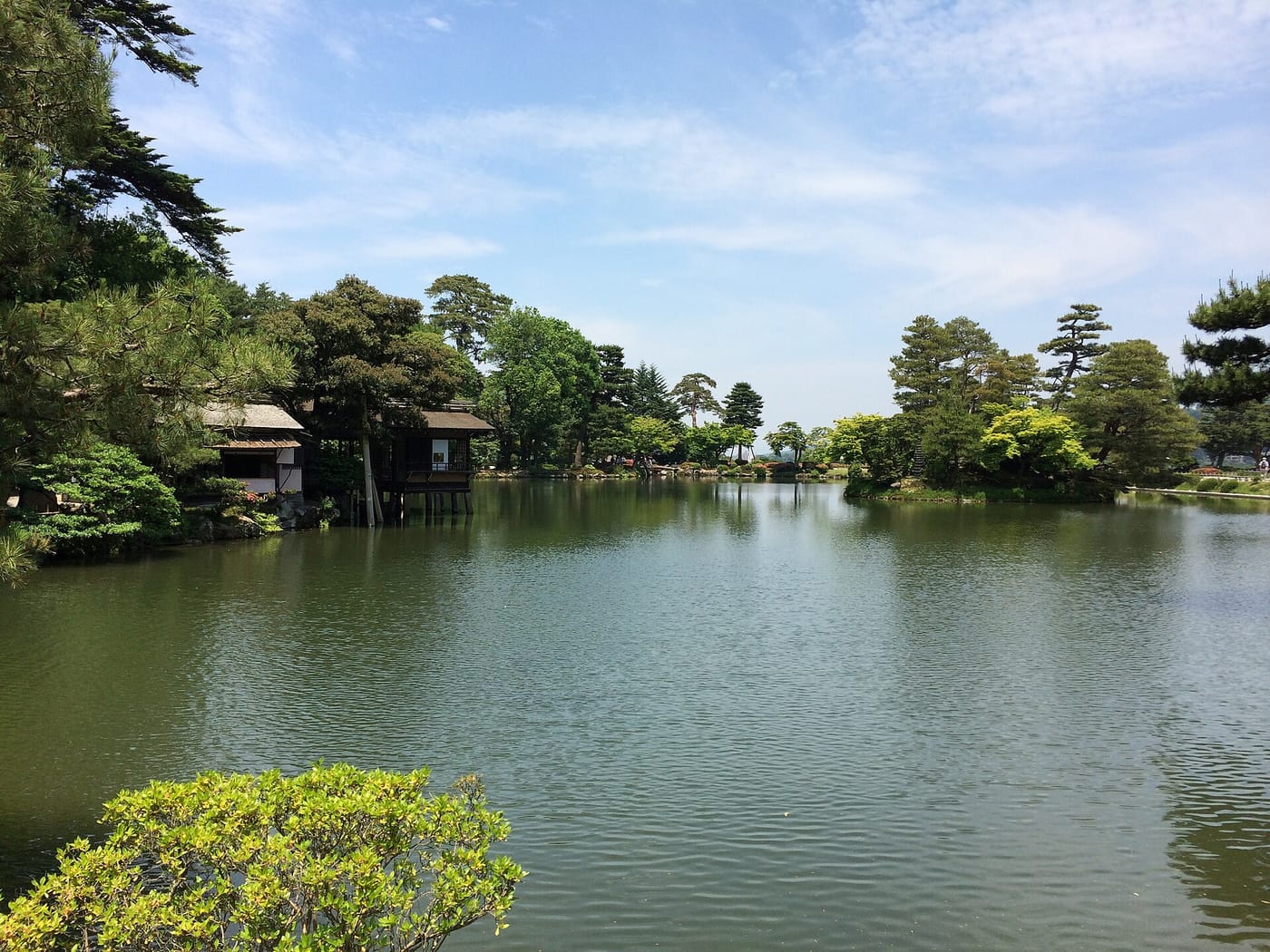 A traditional Japanese garden pond at Kenroku-en